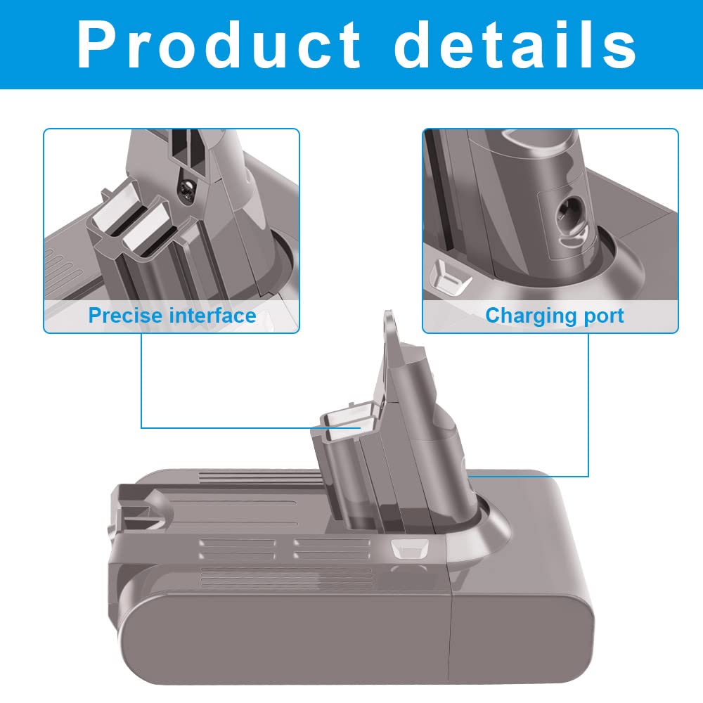 ASUNCELL 4600mAh V6 Replacement Battery for V6 DC58 DC59 SV03 DC61 DC72 DC74 SV05 SV06 SV06 SV09 Vacuum Cleaner Animal Dyson V6 21.6V 6 Cells 99.4WH