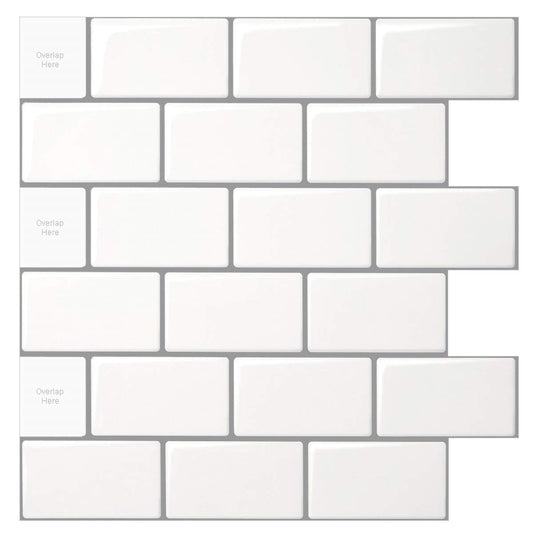 LONGKING Peel and Stick Tile for Kitchen Backsplash,Off White Subway Tile with Grey Grout 30 * 30cm (10 Pack) 1/16 in. thick Grey,white