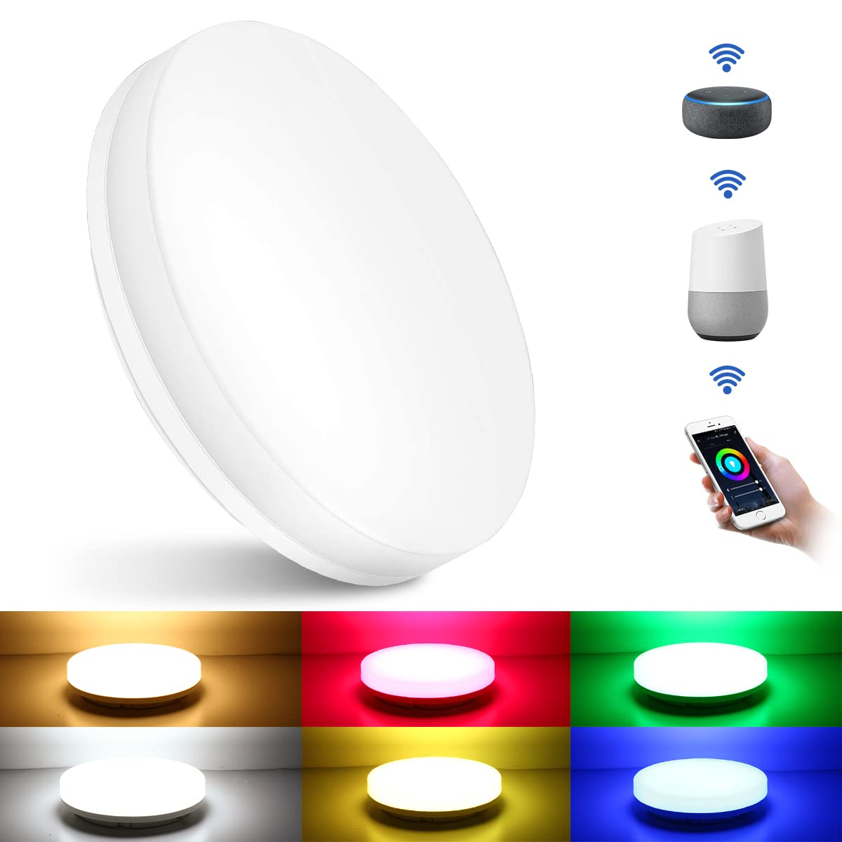 Lepro Smart LED Ceiling Light Dimmable, RGB Colour Changing Ceiling Light, App or Voice Control, IP54 Waterproof, 15W 1250lm, 2700K-6500K Tunable, Compatible with Alexa and Google Home