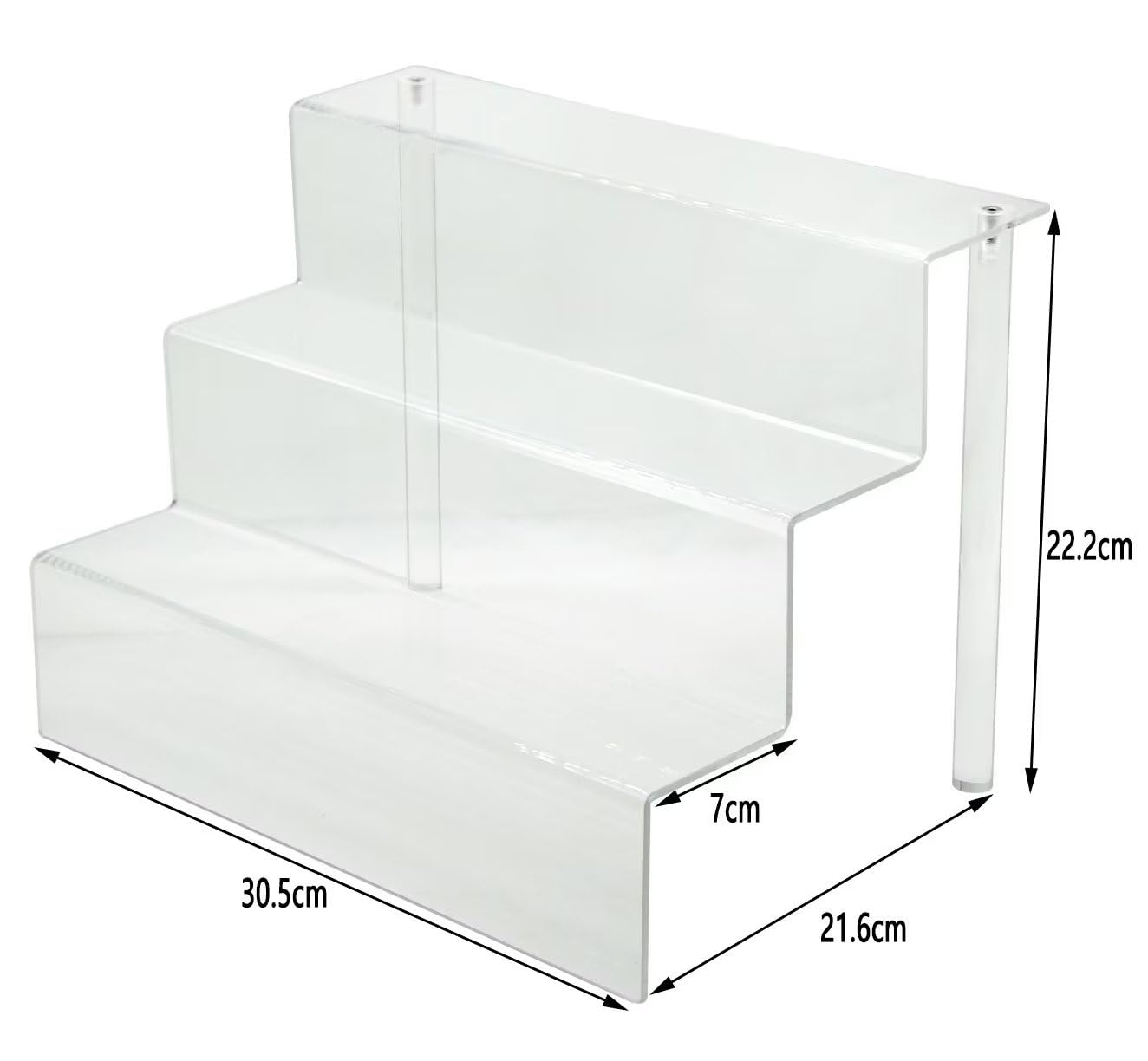 Combination of Life 30.5x21.6x22.2cm 3 Step Stair Display Perfume Organizer Acrylic Riser Display Shelf for Buffet Dessert,Amiibo Figure,Cupcake,Collection 1 12"Wx8.5"Dx8.75"H