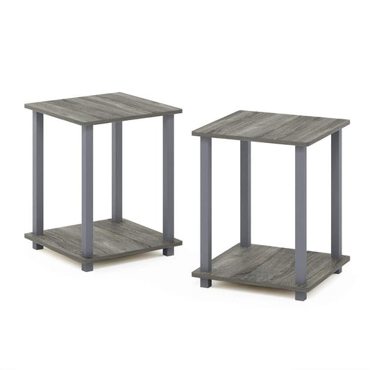 Furinno Simplistic 2-Pack End Table, Side Table, French Oak Grey/Grey, 39.6 x 39.6 cm (2-Pack) French Oak/Grey