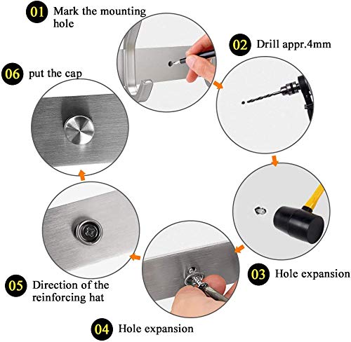 Dripex Coat Hook Rack Wall Mounted 304 Stainless Steel Hanger Heavy Duty Clothes Hat Holder (6 Hooks - 2 Pack) 6 Hooks - 2 Pack