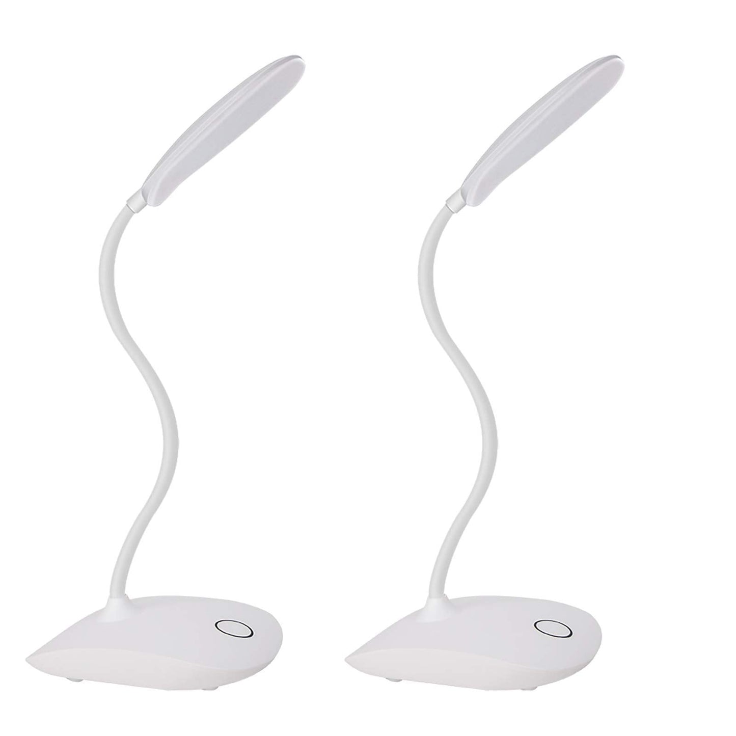 DEEPLITE LED Desk Lamp with Flexible Gooseneck 3 Level Brightness, Battery Operated Table Lamp 5W Touch Control, Compact Portable lamp for Dorm Study Office Bedroom( Set of 2),Plastic White 2Pack