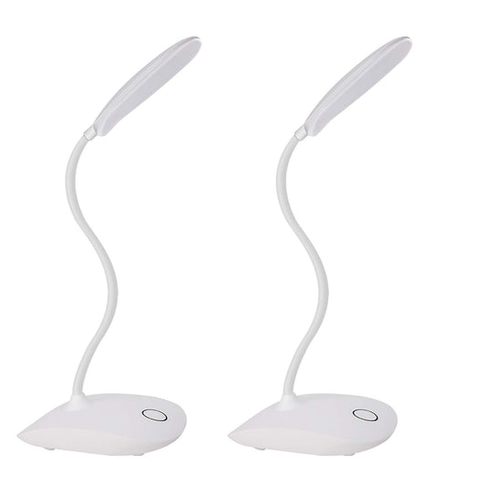 DEEPLITE LED Desk Lamp with Flexible Gooseneck 3 Level Brightness, Battery Operated Table Lamp 5W Touch Control, Compact Portable lamp for Dorm Study Office Bedroom( Set of 2),Plastic White 2Pack