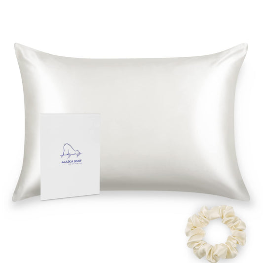 ALASKA BEAR 100% Mulberry Silk Pillowcase for Hair and Skin Health, Hypoallergenic, Standard Size 50x75cm Natural Silk Pillow Case Slip Beauty Sleep (1pc, Ivory White) 50 x 75 cm Ivory(non-bleached)