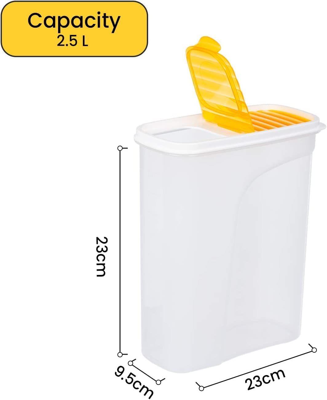 Invero 4 Piece Set of Plastic Kitchen Storage Box Dry Food Dispenser Container 2.5L with Air Tight Lid ideal for Cereals, Rice, Pasta and Much More