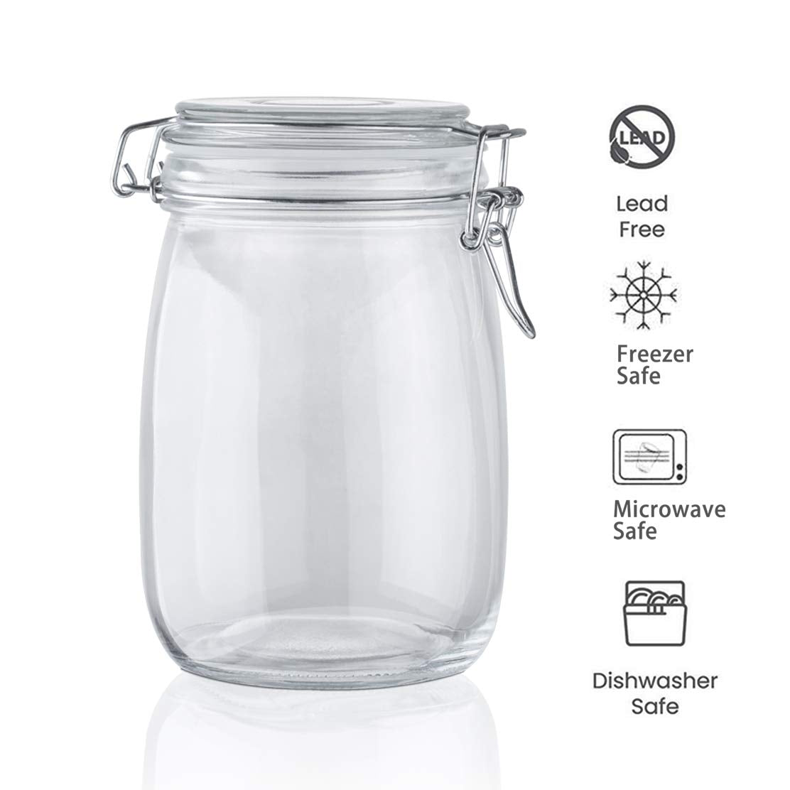 Amisglass Mason Jars Wide Mouth Canning Glass Jars Rubber Seal, with Airtight Lids, Clear Canister for Cereal, Beans, Coffee, Nuts Set of 6 (1100ML*2+1000ML*2+600ML*2) Preserve Container Jars 6 Pieces