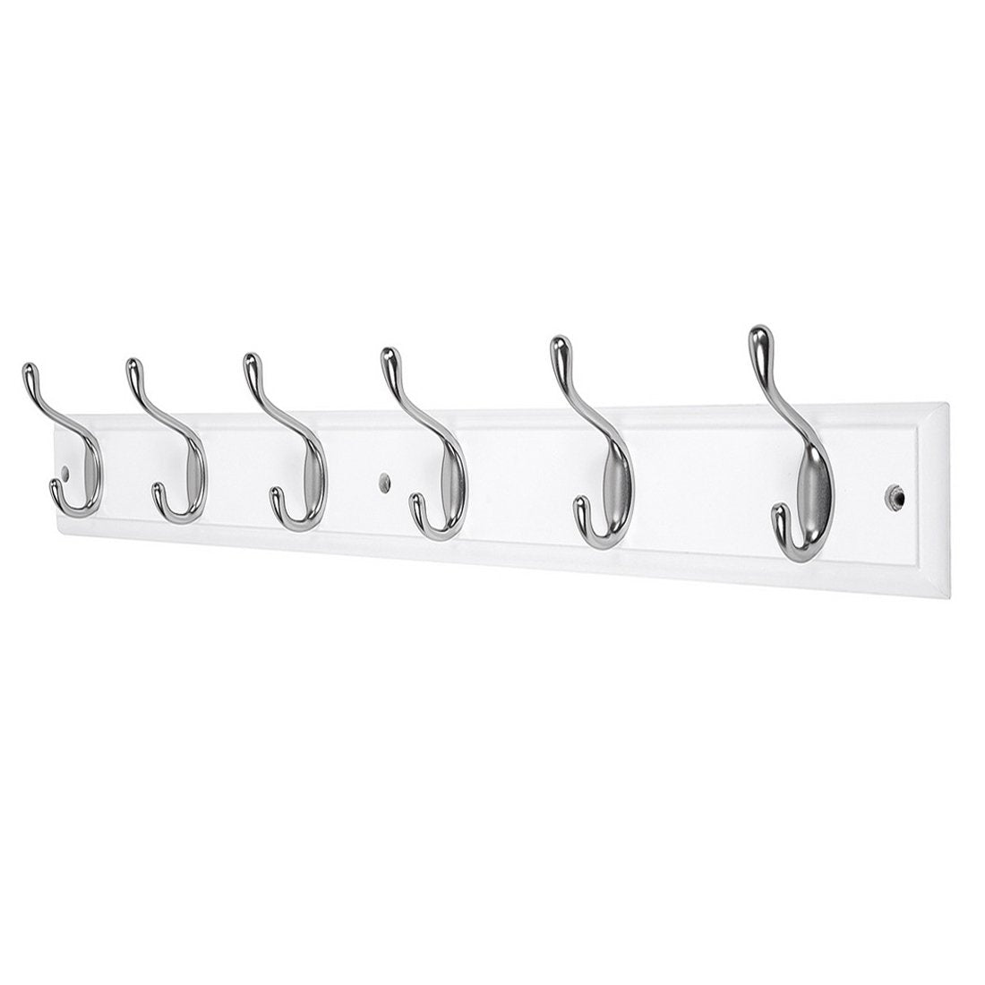 DOKEHOM 6-Satin Nickel Hooks on White Wooden Board Wall Mounted Coat Hook Rack Hanger 6-hooks