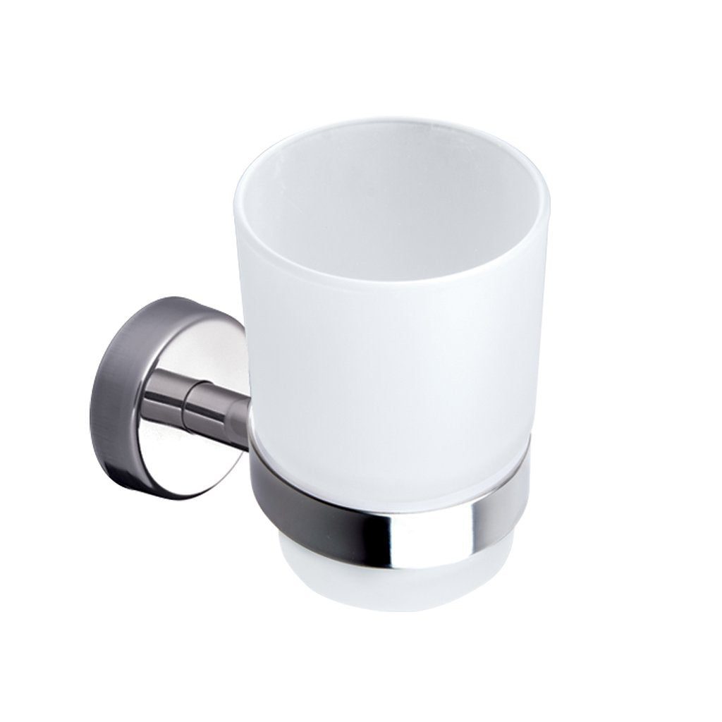 Kapitan Wall Mounted Toothbrush Holder, Frosted Glass Tumbler Stainless Steel 18/10, 3M Self Adhesive OR Screws Mounting, Polished Finish, Made in EU, 20 Years Warranty