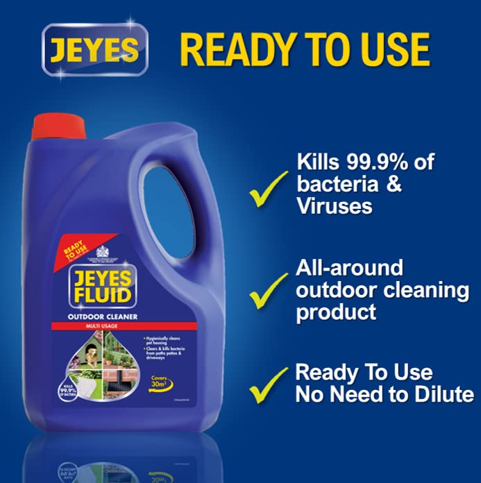 Jeyes Fluid Ready-To-Use Outdoor Cleaner and Disinfectant for Paths, Patios, Driveways and Pet Housing, Blue, 4 Litre, Packing May Vary.