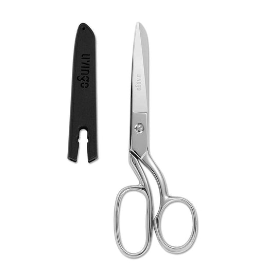 LIVINGO 8" Professional Heavy Duty Tailor Fabric Scissors, Dressmaking Scissors for Sewing, Classic Stainless Steel Ultra Sharp Forged Shears, Bent A-silver