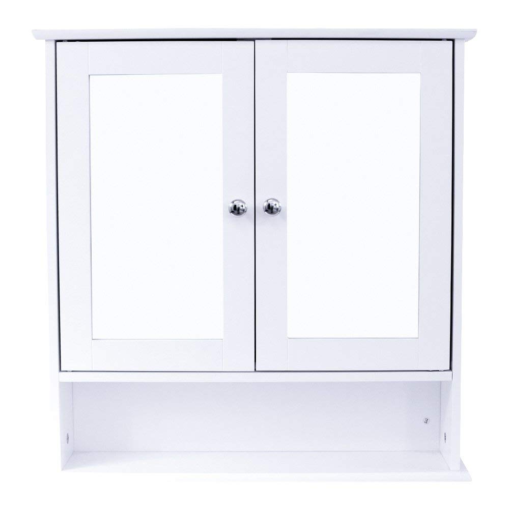 Bath Vida Bathroom Cabinet Mirrored Double Doors Wall Mounted Storage Furniture, White H 58 x W 56 x D 13 cm Approx.