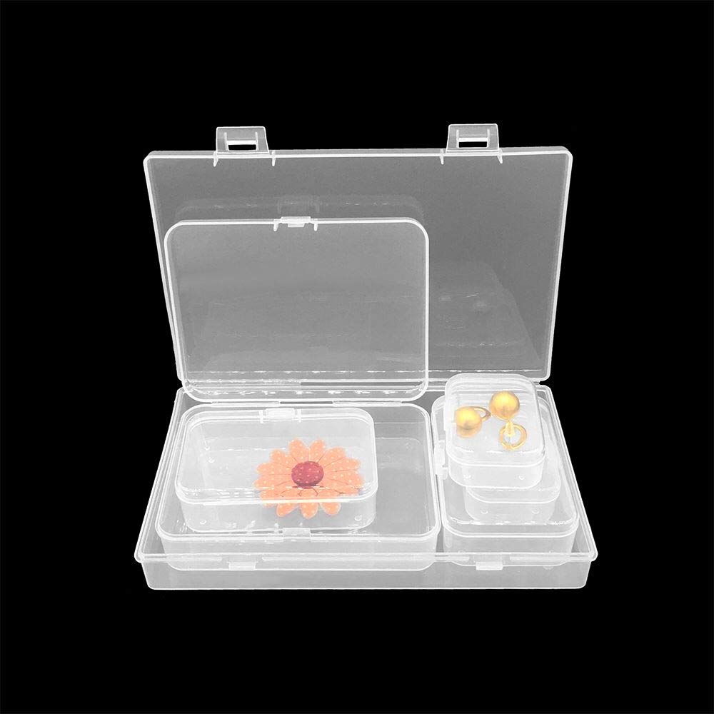 Goodma 24 Pieces Mixed Sizes Rectangular Empty Mini Clear Plastic Organizer Storage Box Containers with Hinged Lids for Small Items and Other Craft Projects