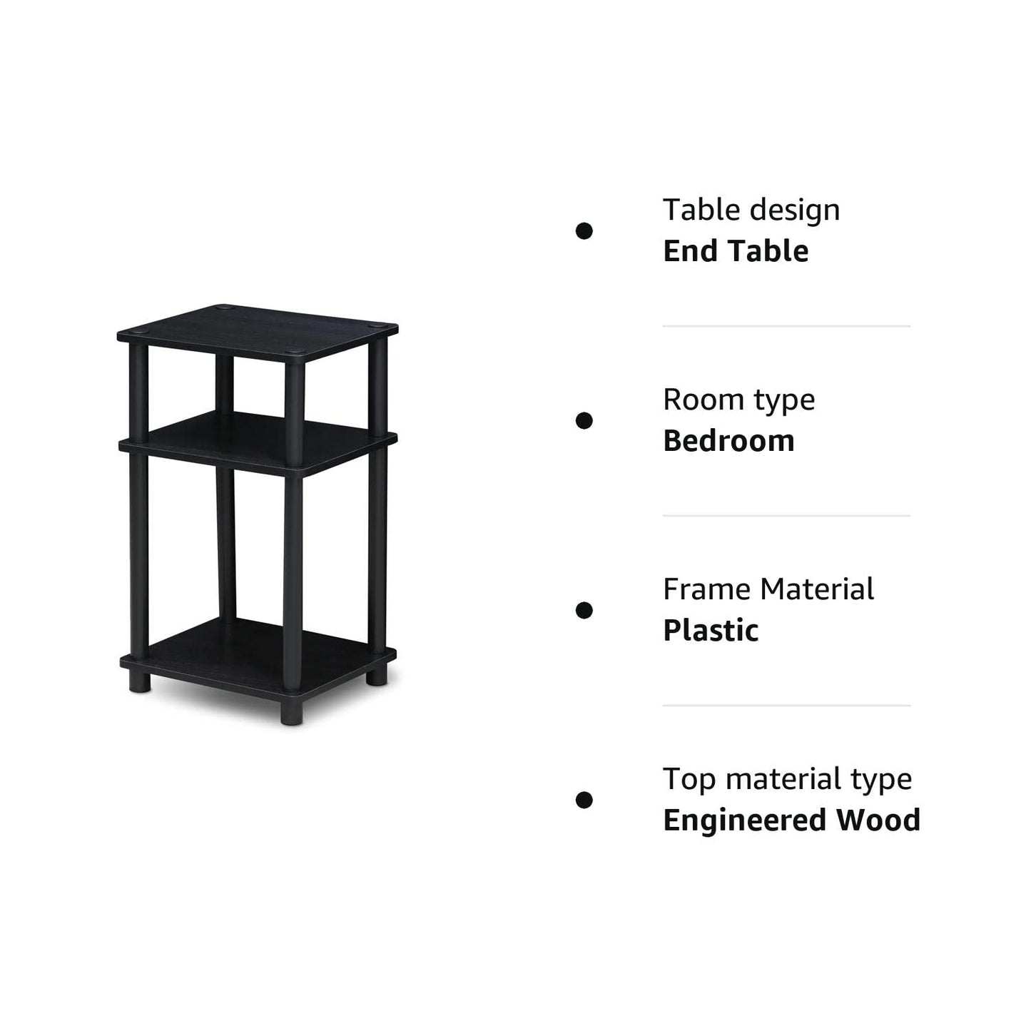 Furinno Just 3-Tier Turn-N-Tube End Table, Side Table, Nightstand, Americano/Black 1-Pack