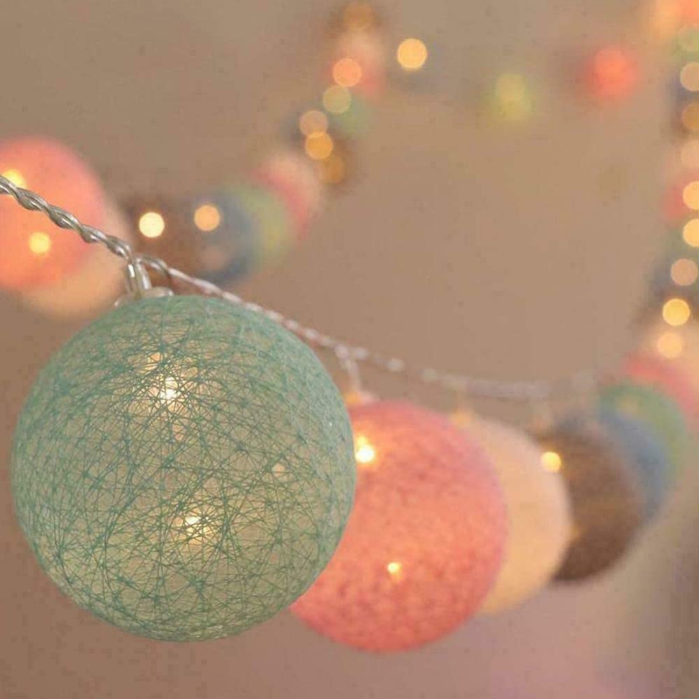 Fairy Lights LED String Lights Plug in Indoor - 3.8M 20 Pcs Cotton Ball String Lights White Xmas Fairy Lights Starry Wall Light Wedding Party Home Christmas Decoration Macaron UK Plug