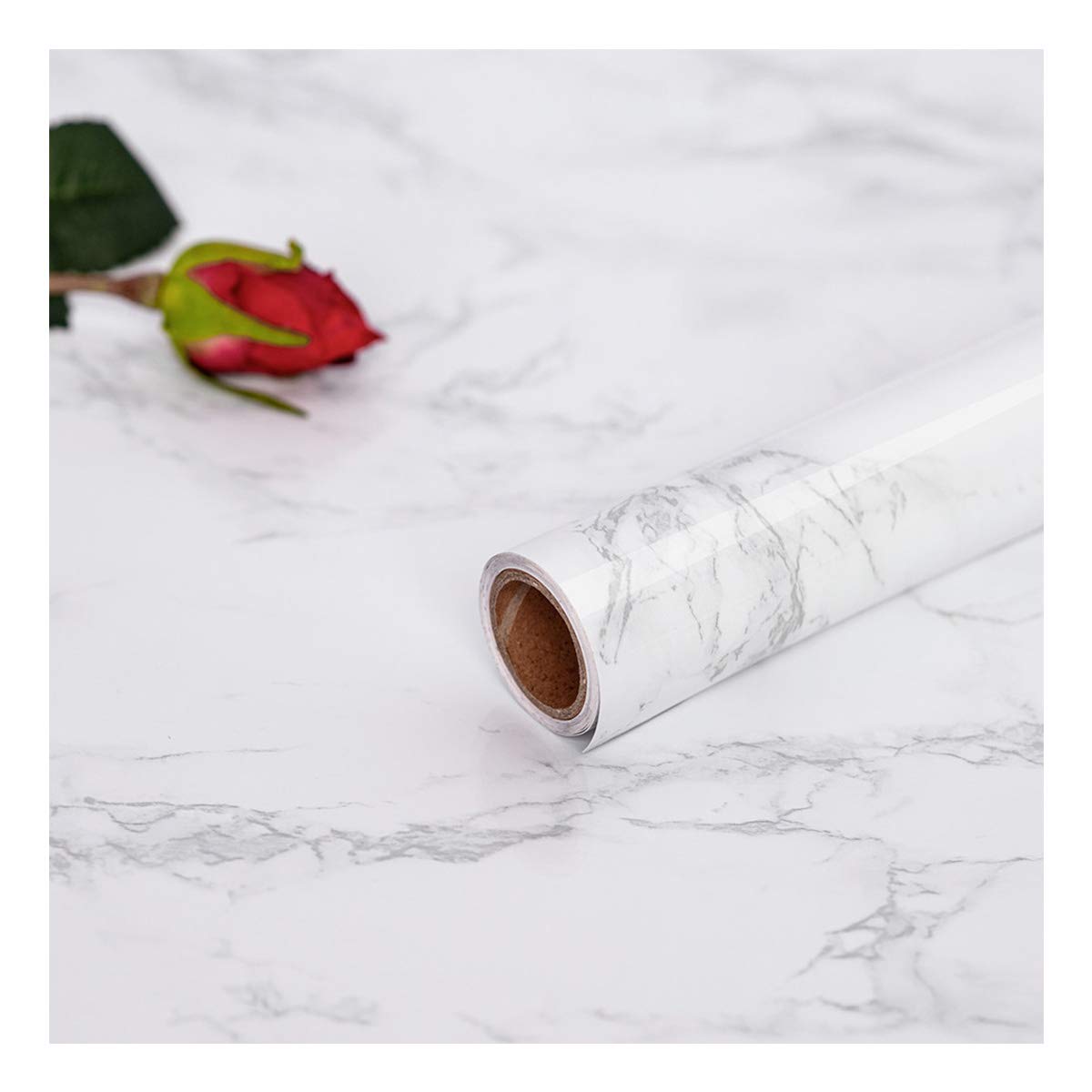 Hode Marble Sticky Back Plastic Roll Self Adhesive Wallpaper Granite White Grey Contact Paper 30cmX2m Waterproof PVC Vinyl Film Upgrade for Kitchen Countertop Furniture Table Easy to Remove 30X200cm