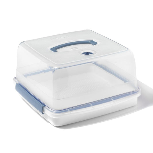 LocknLock Airtight Cake Carrier with Handle - Square Cake Storage Container with 4 sided Lockable Lid, Clear/Blue, 12.6 L Cake Box 1