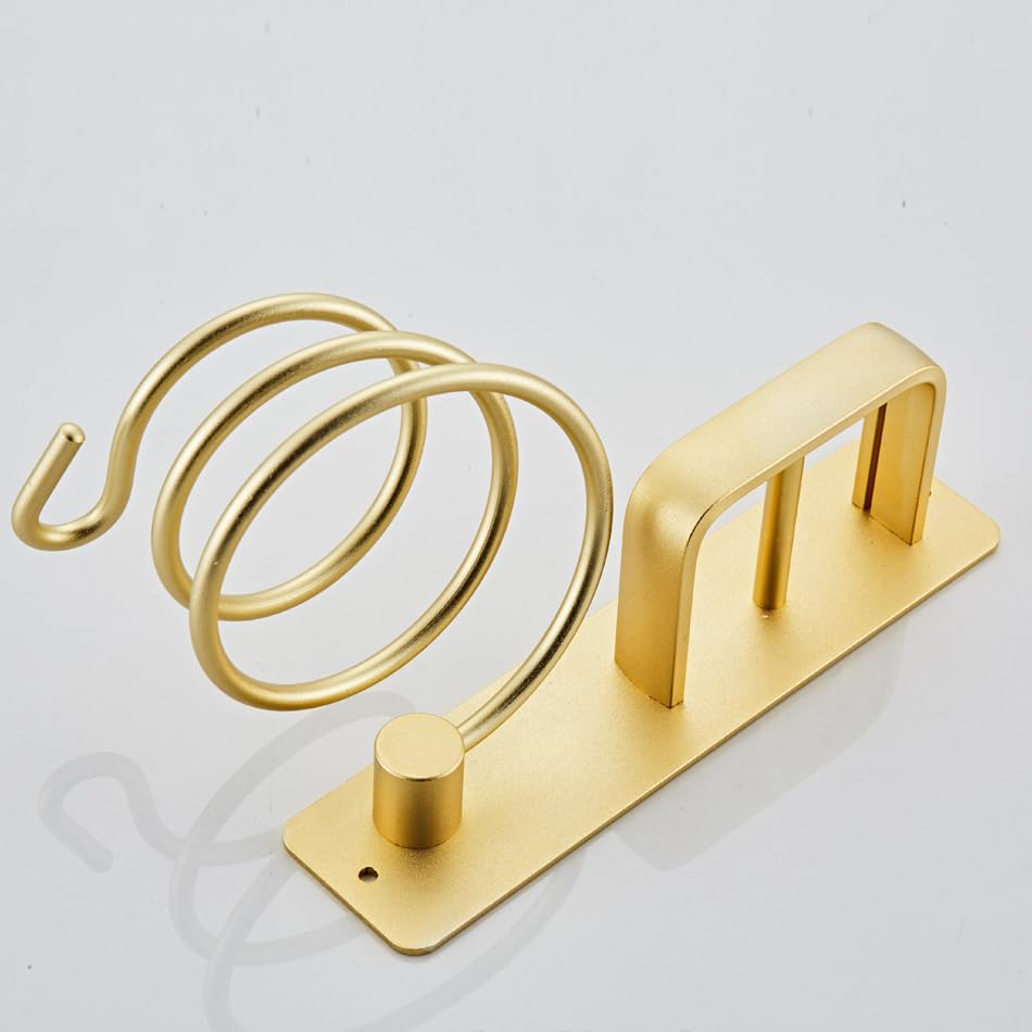 YUET Hair Dryer Holder Hairdryer Straightener Station Wall Mounted Spiral Shelf Bracket Stand Hanger Organizer Blow Storage With Cable Tidy Rack For Dressing Table Bathroom Professional Gold Brass One Size