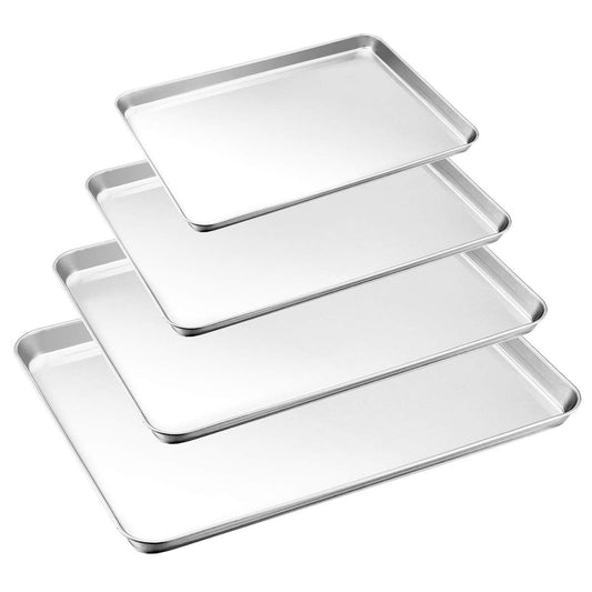 HaWare Baking Tray Set of 4, Stainless Steel Baking Sheet –Rimmed Pan Baking Sets -Healthy & Non Toxic, Easy Clean & Dishwasher Safe (Large Size)