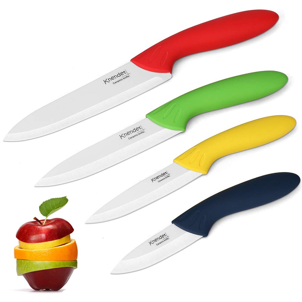 Knendet Ceramic Knife Set,4 Piece Ultra Sharp Professional Kitchen Chef Knives with Stain Resistant,Knife Set Multi-Color Handles with Sheath Covers Used for Cooking Vegetable Fruit and Bread Multi-color Knife