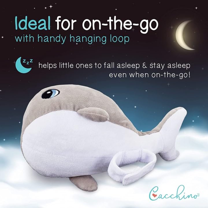 Cacchino’s Ben Baby Sleep Soother and Aid with Musical Baby Night Light Star Projector with Nursery Rhymes and Soothing Sounds, Heartbeat. The Soft Plush Whale is an Ideal Baby Gift. Grey