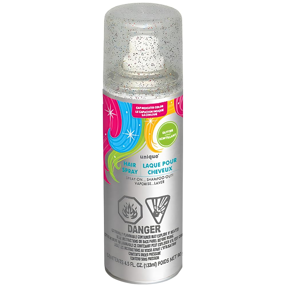 Glitter Temporary Hair Spray (4.5 fl. oz) 1 Count - Easy-to-Use Colorful Hair Styling for Festivals, Parties, and Events Silver