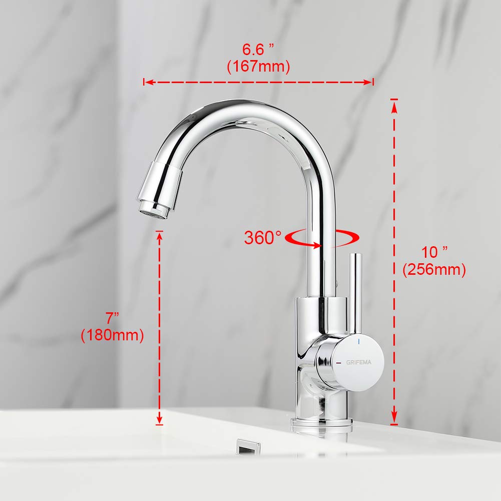 GRIFEMA G1002 Irismart, High Rise Single Lever Basin Tap, Tall Bathroom Mixer, Chrome, Silver [Amazon Exclusive]