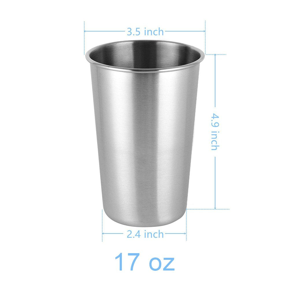 CherryKelly Stainless Steel Cup, Reusable Metal Beer Tumbler, Stackable Drinking Glass, BPA Free Mug, for Camping,Hiking, Outdoor, Indoor Activities,Kids - 500ml/17oz(5 Pack) 5 Count (Pack of 1) (Set of 5) Silver