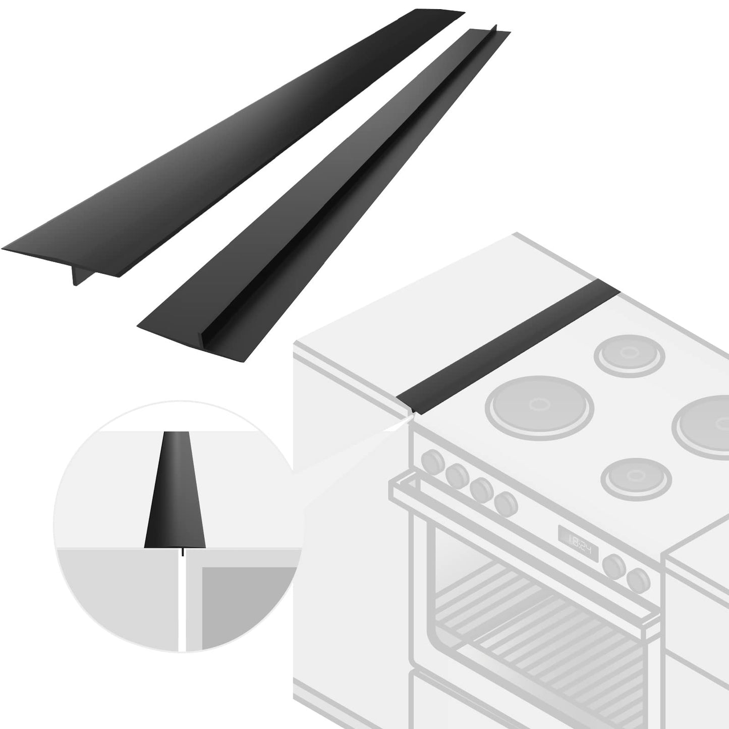 ddLUCK 2 Pack Silicone Stove Hob Counter Gap Cover, 63cm/25" Cooker Gap Filler Heat Resistant Worktop Seals Spills Strips for Oven, Stovetop and Kitchen Appliances Countertop (Black) Black