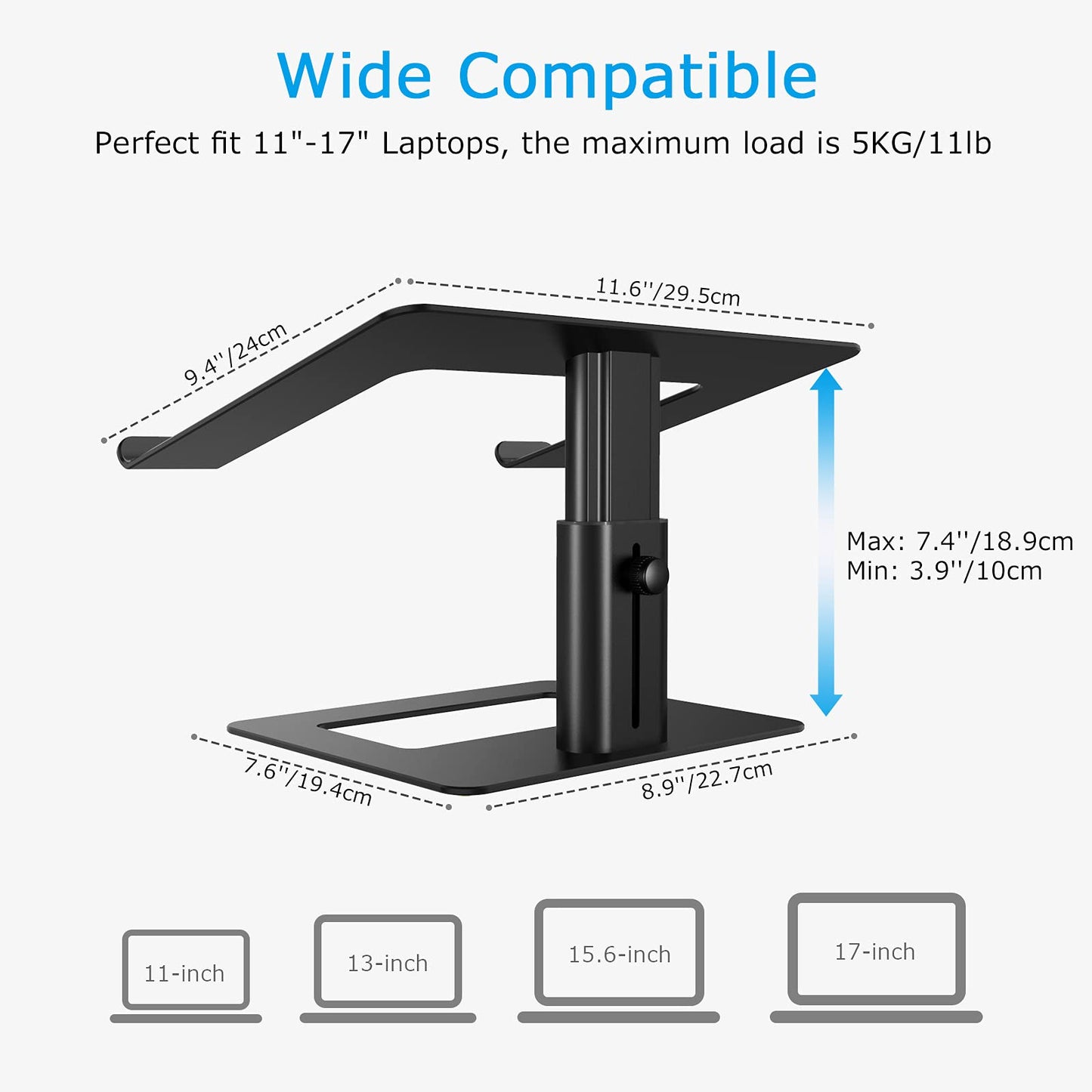 BoYata Laptop Stand, Height adjustable Ventilated Laptop Holder, Notebook Stand Compatible with 10-17'' MacBook Pro/Air, Dell, HP, Samsung, Acer Black