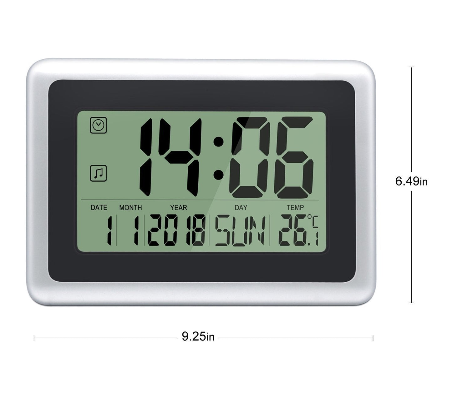 HeQiao Slim Large LCD Digital Alarm Clock Day Date Digital Calendar Day Clock Large Digital Wall Clock Silent Desk Clocks Battery Alarm Clock (Alarm Timer & Temperature Function) Black