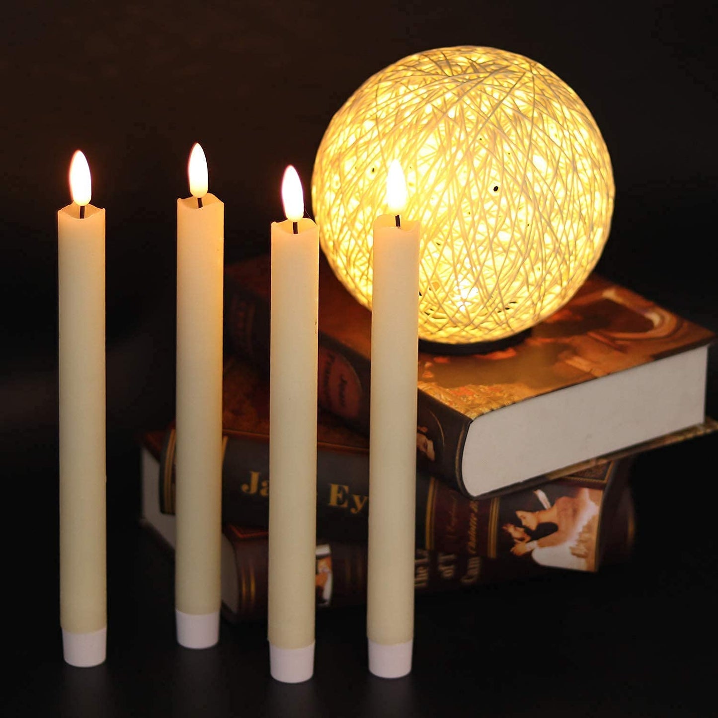 Eldnacele Flameless Ivory Taper Candles Flickering with 10-Key Remote, Battery Operated Led Warm 3D Wick Light Window Candles Real Wax Pack of 6, Christmas Home Wedding Decor(0.78 X 9.64 Inch) 3d Wick, Pack of 6, Ivory