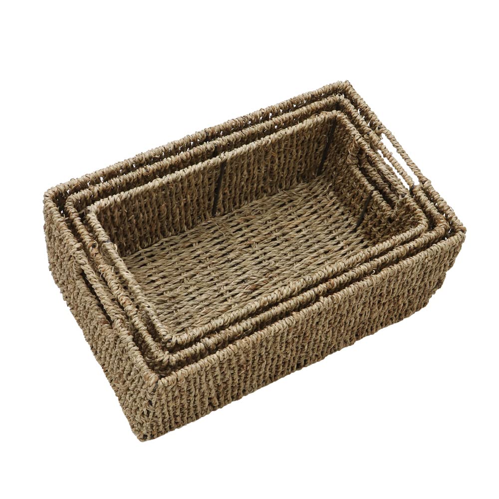 JVL Seagrass Set of 3 Rectangular Storage Baskets Rectangular Baskets