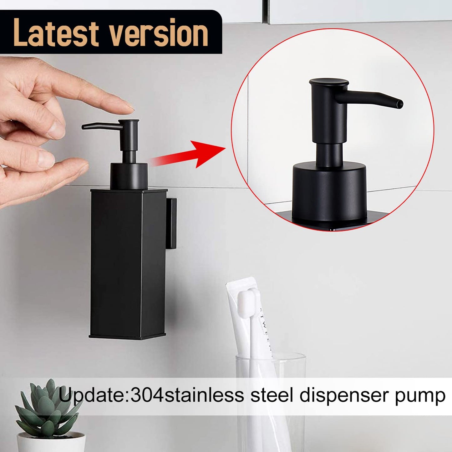 BGL Black Soap Dispenser, Wall Mounted Hand Wash Dispenser,304 Stainless Steel Liquid Dispenser for Daily Use Matte Black