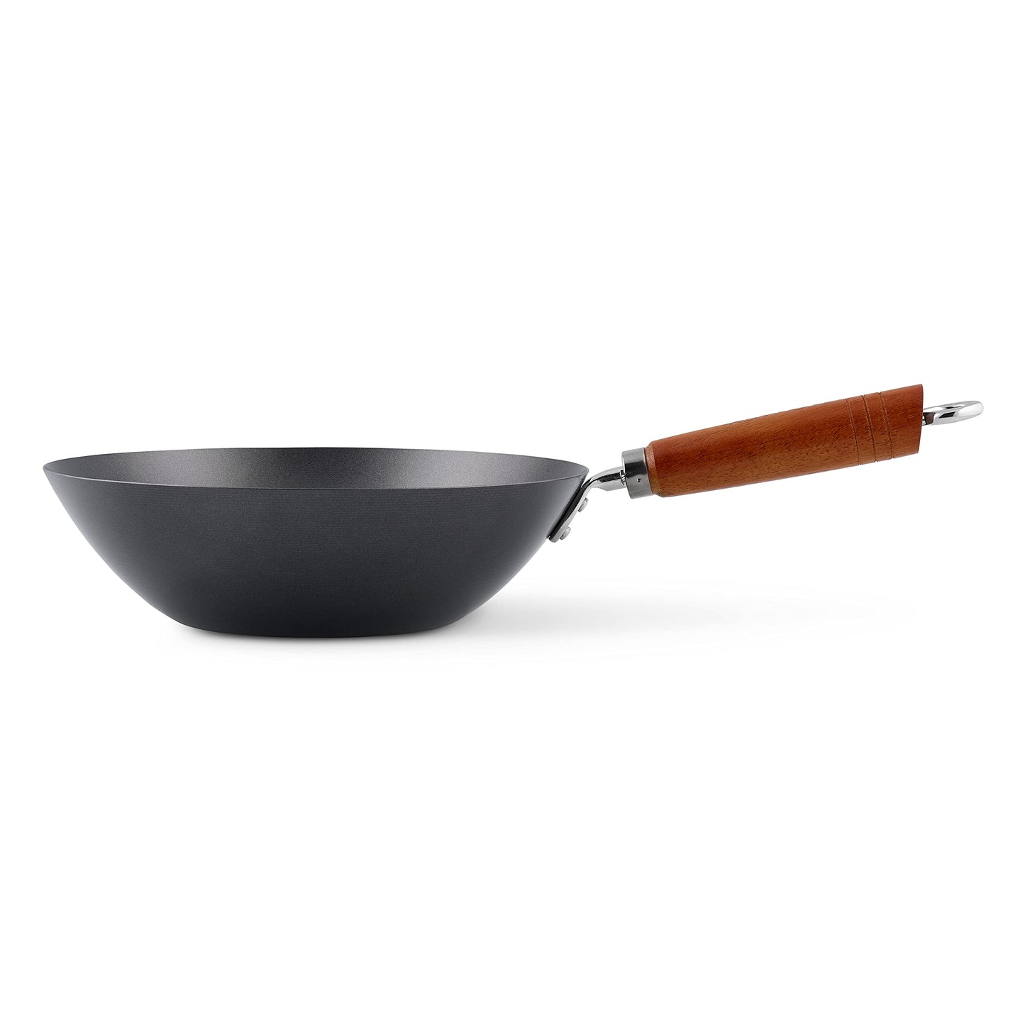 Ken Hom Carbon Steel Wok Set, 31cm, Classic, Non-Induction/Wooden Handle/Flat Base Pan, Includes Wok Pan with Lid, Wooden Wok Utensils and Recipe Book, KH331051 Classic Wok Set