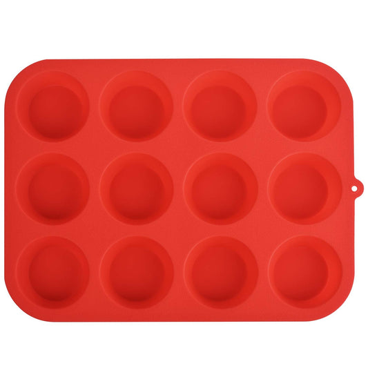 Zuvo Silicon Muffin Tray 12 Cups - Non Stick Baking Trays for Cupcakes & Brownies - (23x31cm) Red Baking Moulds for Muffin