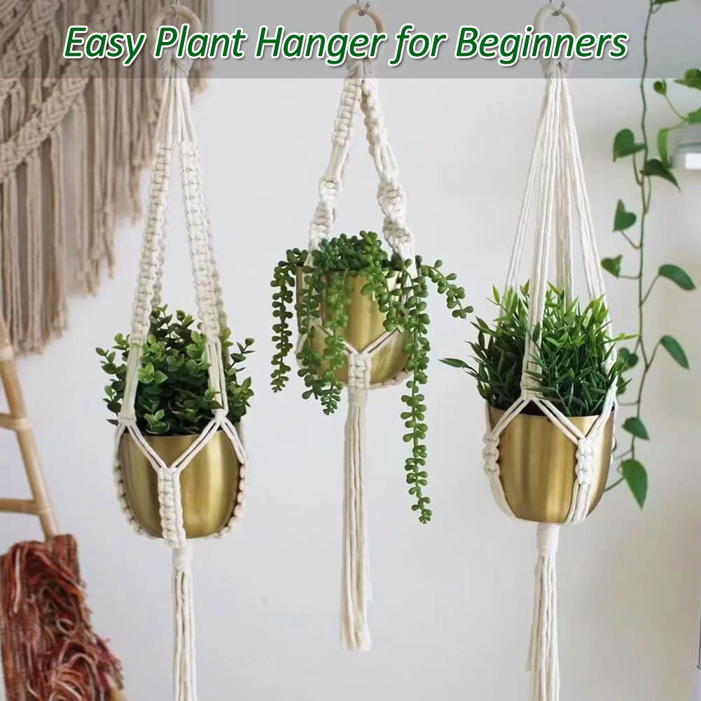 Beginners Macrame Kit for Adults,Featuring 3mm Macrame Cord,Wooden Beads,Rings,Instruction Book.All Accessories You Need to Make Macrame Plant Hanger,Macrame Wall Hanging Adults Craft Kit Beige, Macrame Kit