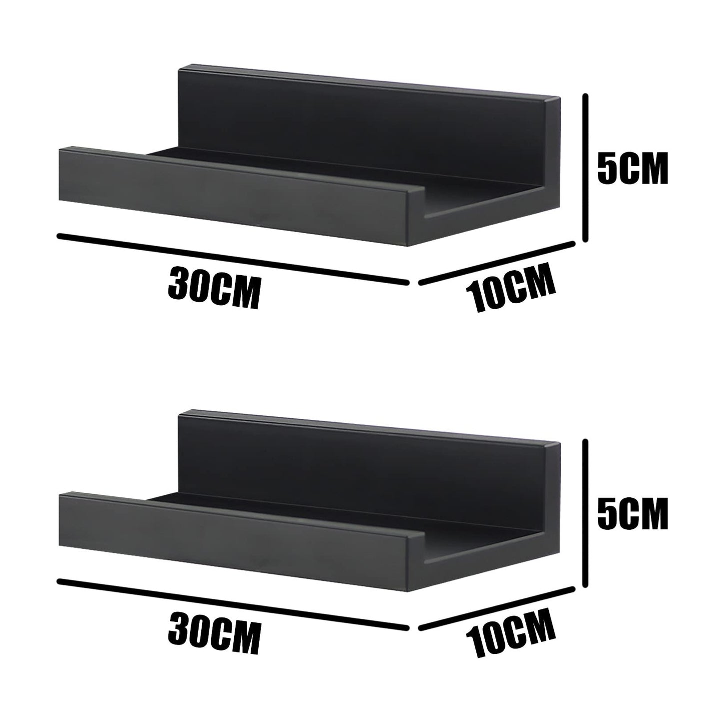 GEEZY Set of 2 Floating Wall Shelves Picture Ledge Display Racks Book Hanging Shelf (Black, 30 x 10 x 5 cm) Black