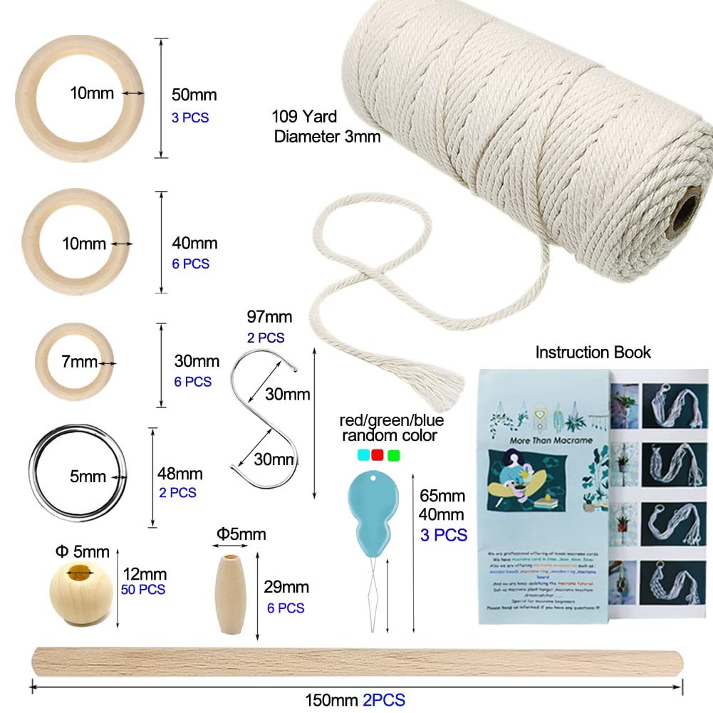 Beginners Macrame Kit for Adults,Featuring 3mm Macrame Cord,Wooden Beads,Rings,Instruction Book.All Accessories You Need to Make Macrame Plant Hanger,Macrame Wall Hanging Adults Craft Kit Beige, Macrame Kit