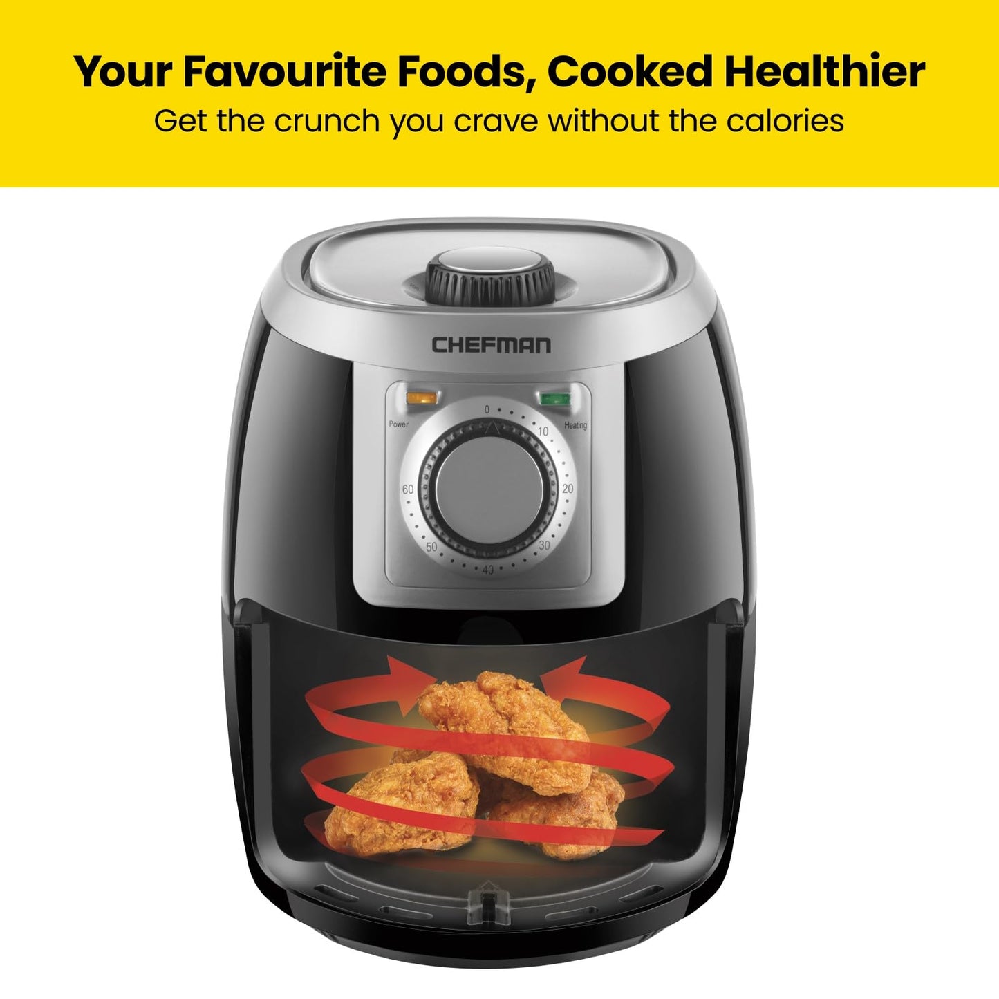 Chefman TurboFry 2-Litre Small Air Fryer, Compact Size, 1000W Power, Easy-Set 60-Minute Timer for Fast and Healthy Cooking, Uses No Oil, Nonstick Dishwasher-Safe Parts, Black Black - U.k. Version