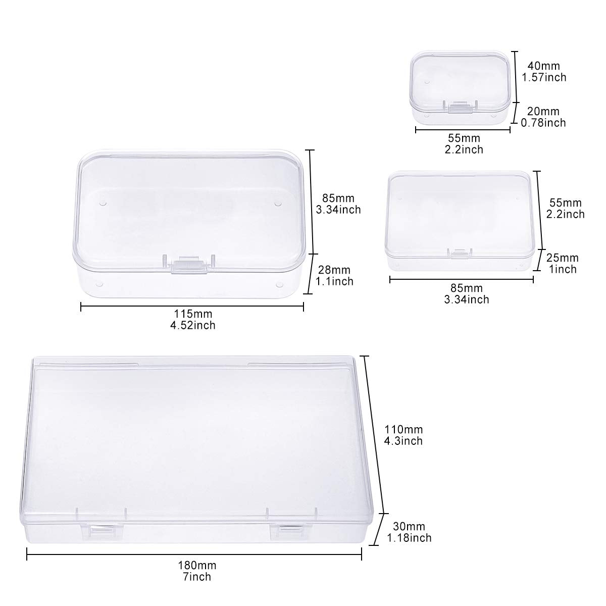 Goodma 24 Pieces Mixed Sizes Rectangular Empty Mini Clear Plastic Organizer Storage Box Containers with Hinged Lids for Small Items and Other Craft Projects