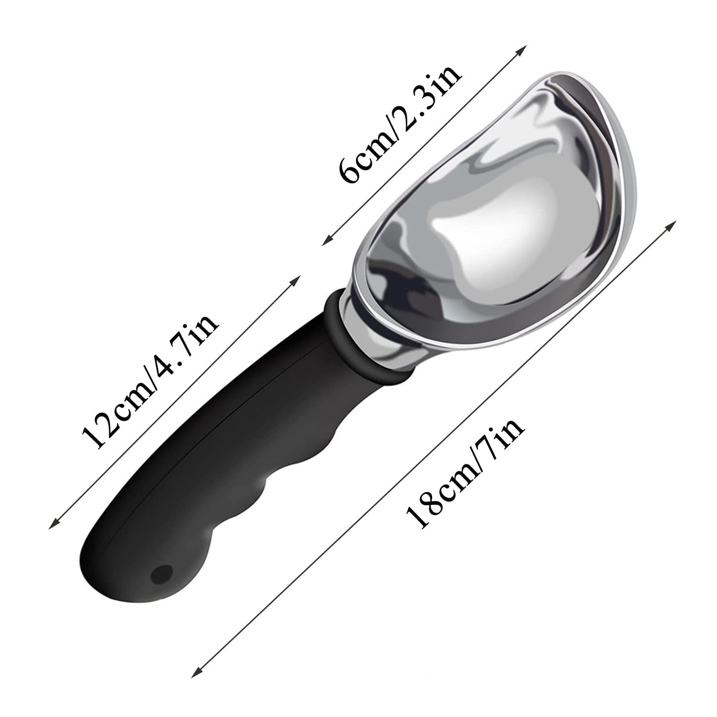 KXF Stainless Steel Ice Cream Scoop with Non-Slip Rubber Grip Heavy Duty Ice Cream Spoon Sturdy Icecream Scooper Cookie Fruit Scoop for Cookie Dough, Mash Potatoes, Melon Balls, Dishwasher Safe(Black) Black