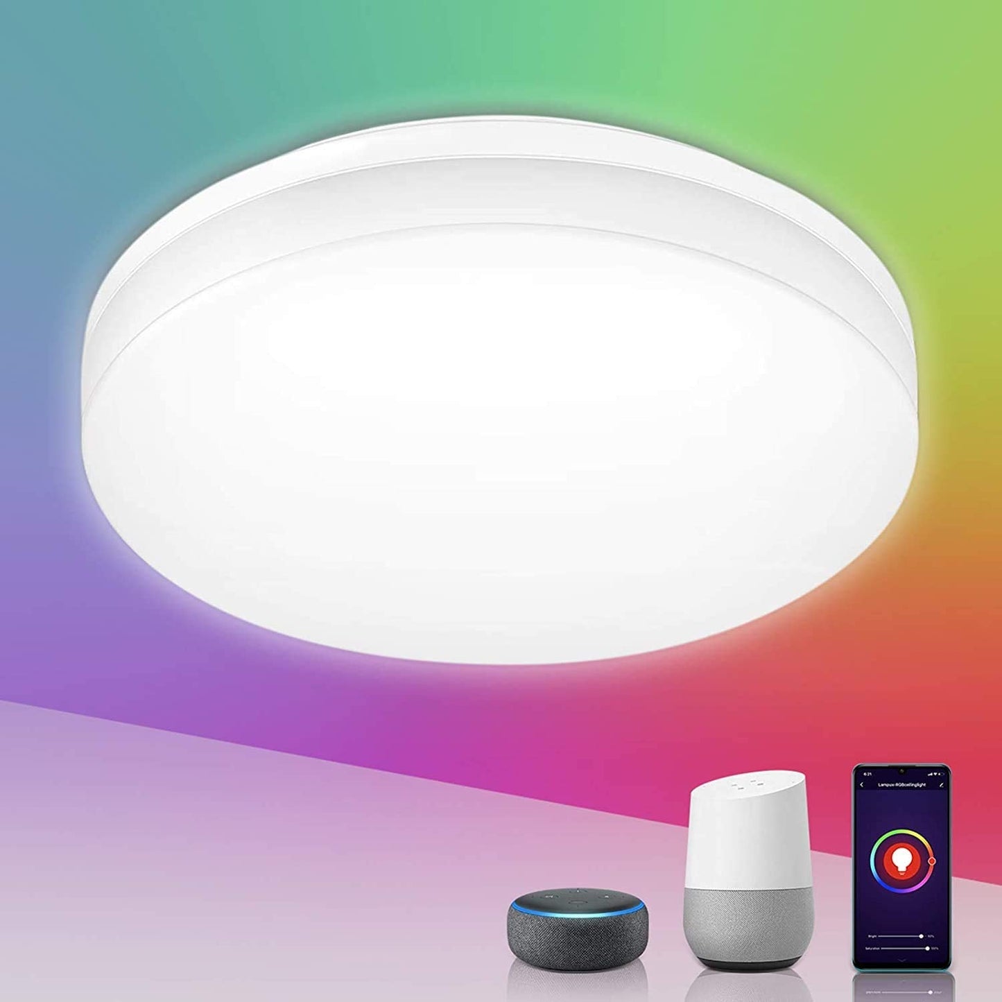 Lepro Smart LED Ceiling Light Dimmable, RGB Colour Changing Ceiling Light, App or Voice Control, IP54 Waterproof, 15W 1250lm, 2700K-6500K Tunable, Compatible with Alexa and Google Home