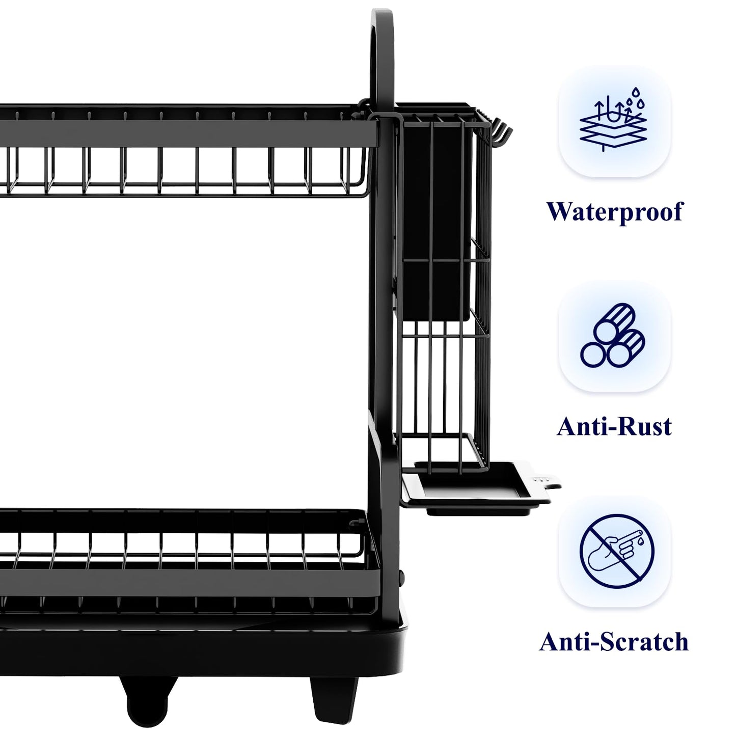 Kitsure 2 Tier Dish Drainer, Multifunctional Dish Drying Rack, Rustproof Kitchen Dish Drying Rack with Drainboard & Utensil Holder, Space-Saving Dish Rack with a Large Capacity for Kitchen Counter