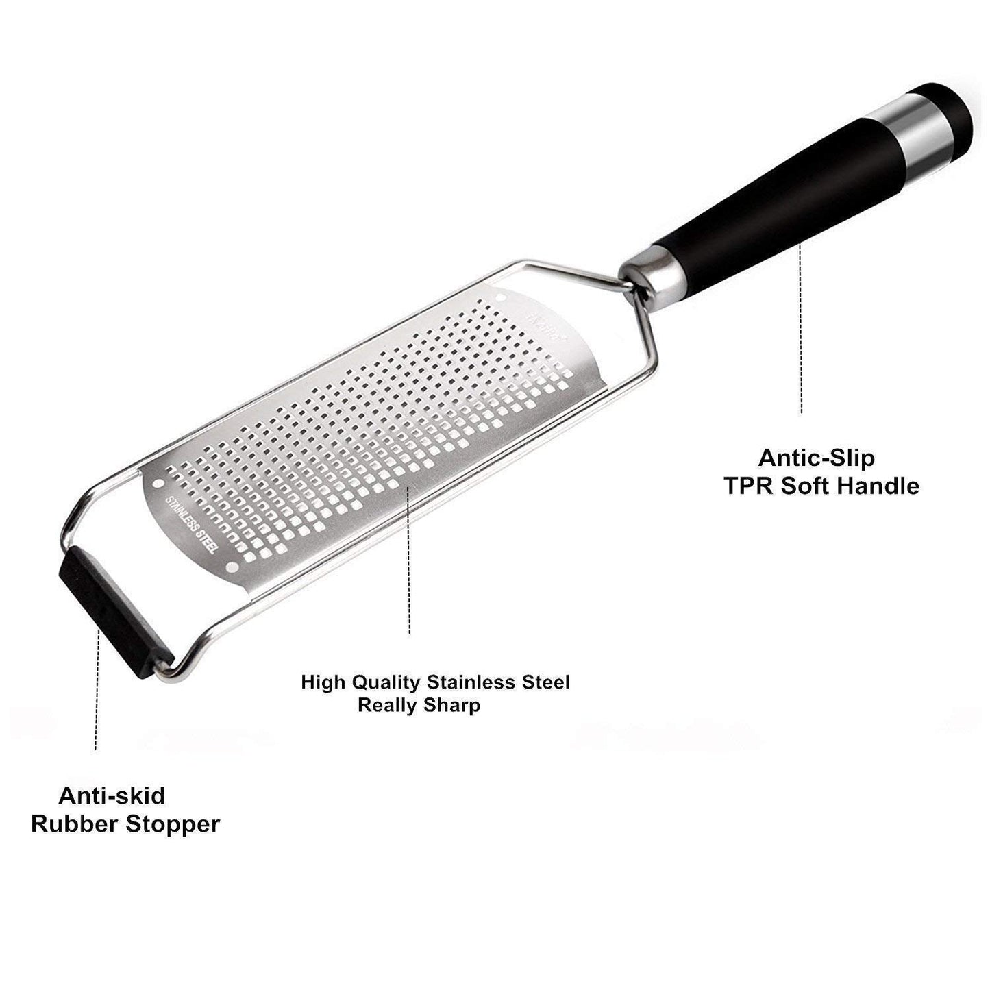 iNeibo Kitchen Cheese Grater & Lemon Zester - Sharp 18/8 Stainless Steel Blade - Ergonomic TPR Handle - Easy to Grate Or Zest Lemon, Orange, Citrus, Cheese, Chocolate, Nuts, Gingers, Garlic