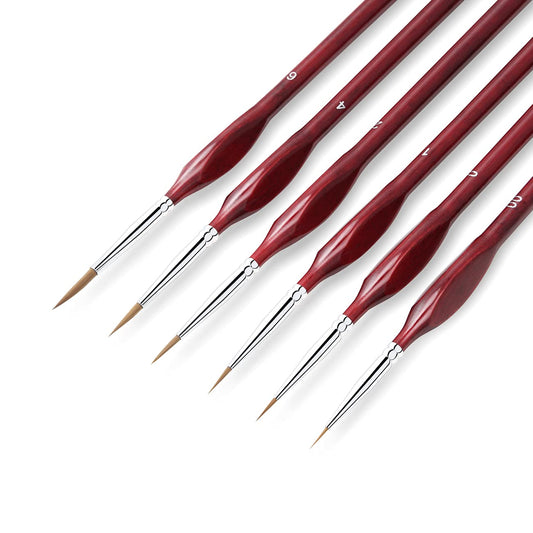 Fine Detail Paint Brush Set 6pcs Tip Professional Artist Miniature Paint Brushes Fine Lines for Detailed Watercolor Acrylic Oil Painting Red 6 Packs