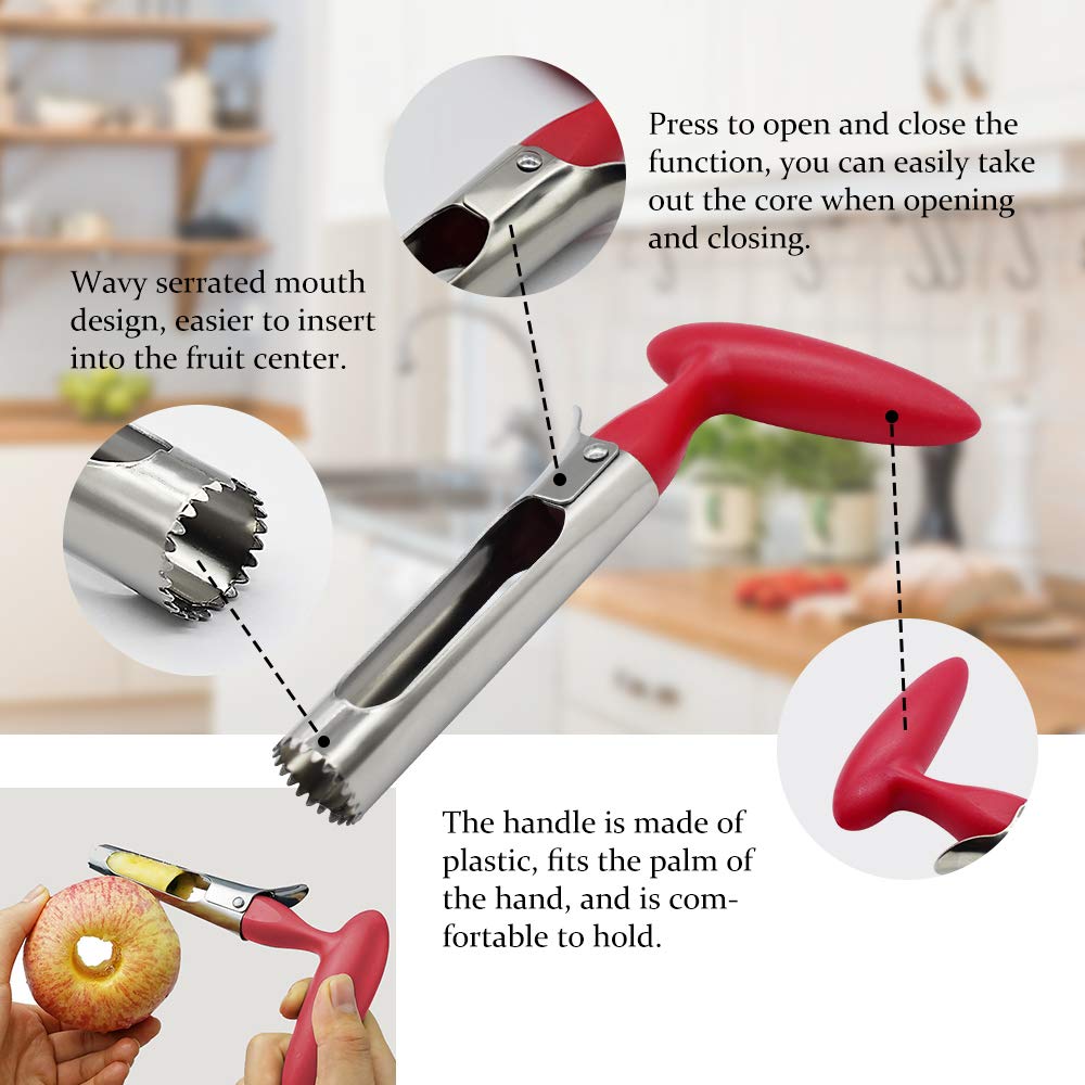 Apple Slicer & Corer Set — Divider, Apple Corer Remover, with 1 pcs Stainless Steel Apple Peeler and 1 pcs Non-Slip Handle Divider, Durable Fruit Corers for Kitchen, Home, and Dishwasher