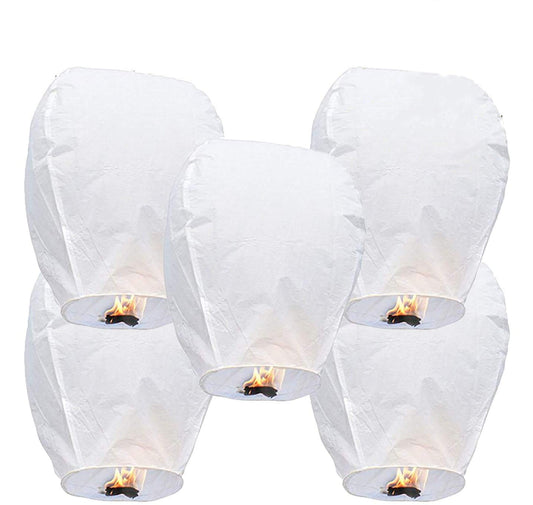 LABOTA 5 Pack Chinese Sky Lanterns, Sky Lantern to Release in Memory, 100% Biodegradable, Eco Friendly, Floating Lanterns for Outside Flying, Party Decoratin, Birthday, Eid, Funeral, Memorial Day White