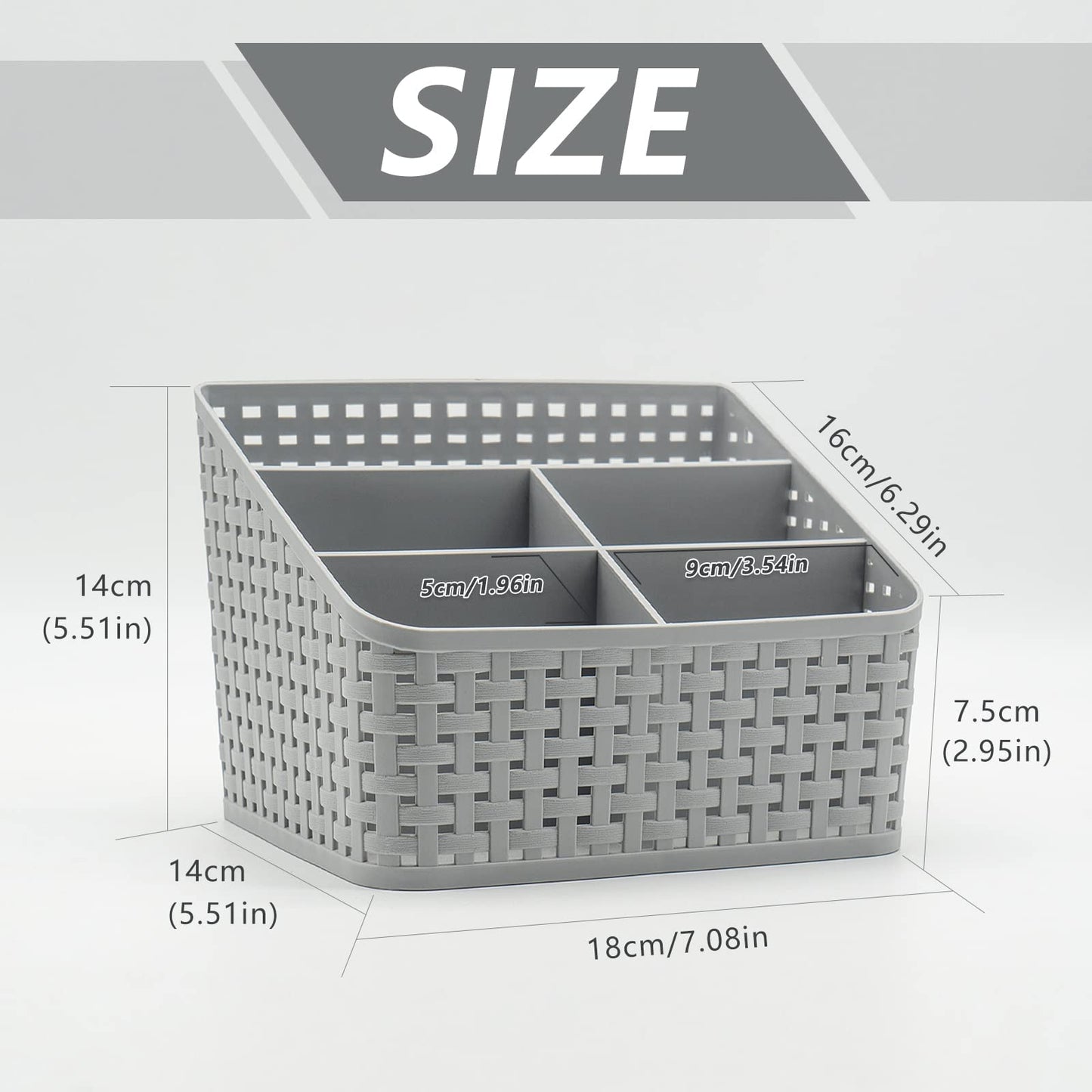 Fai Top Storage Basket, Cosmetic Box Organiser,Plastic Storage Box Desktop 5 Grid Sub-grid Storage Case Multi-function Storage for Desktop Office Bedroom Countertop Home Kitchen-Grey Grey