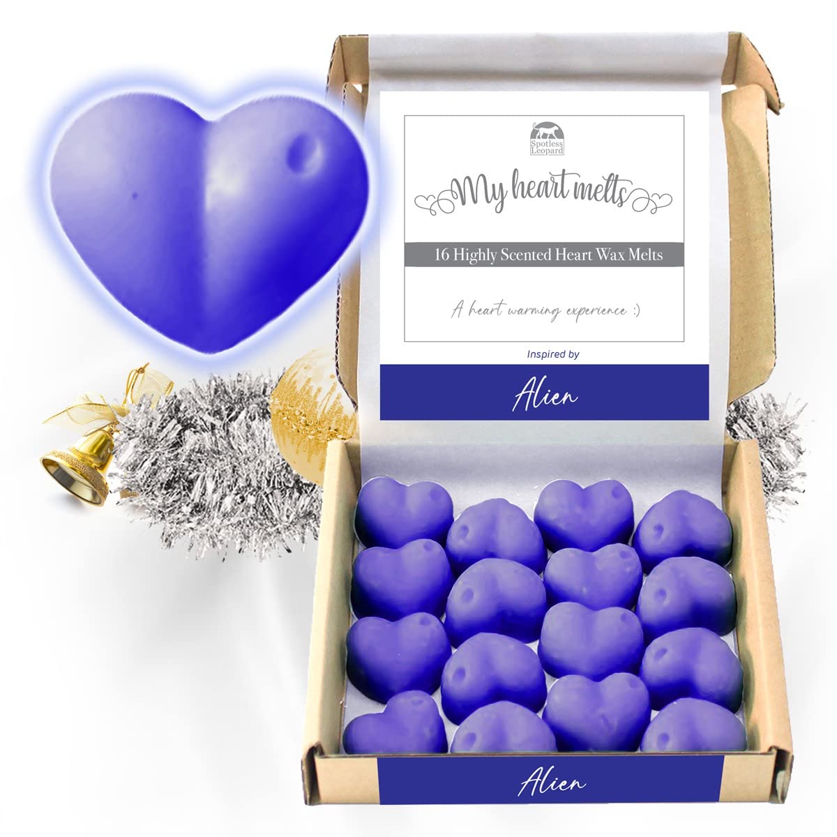 Alien Wax Melts - 16 x 5g Heart Shaped Soy Wax Melts Vegan and Pet Friendly on a Presentation Gift Box Alien Scented